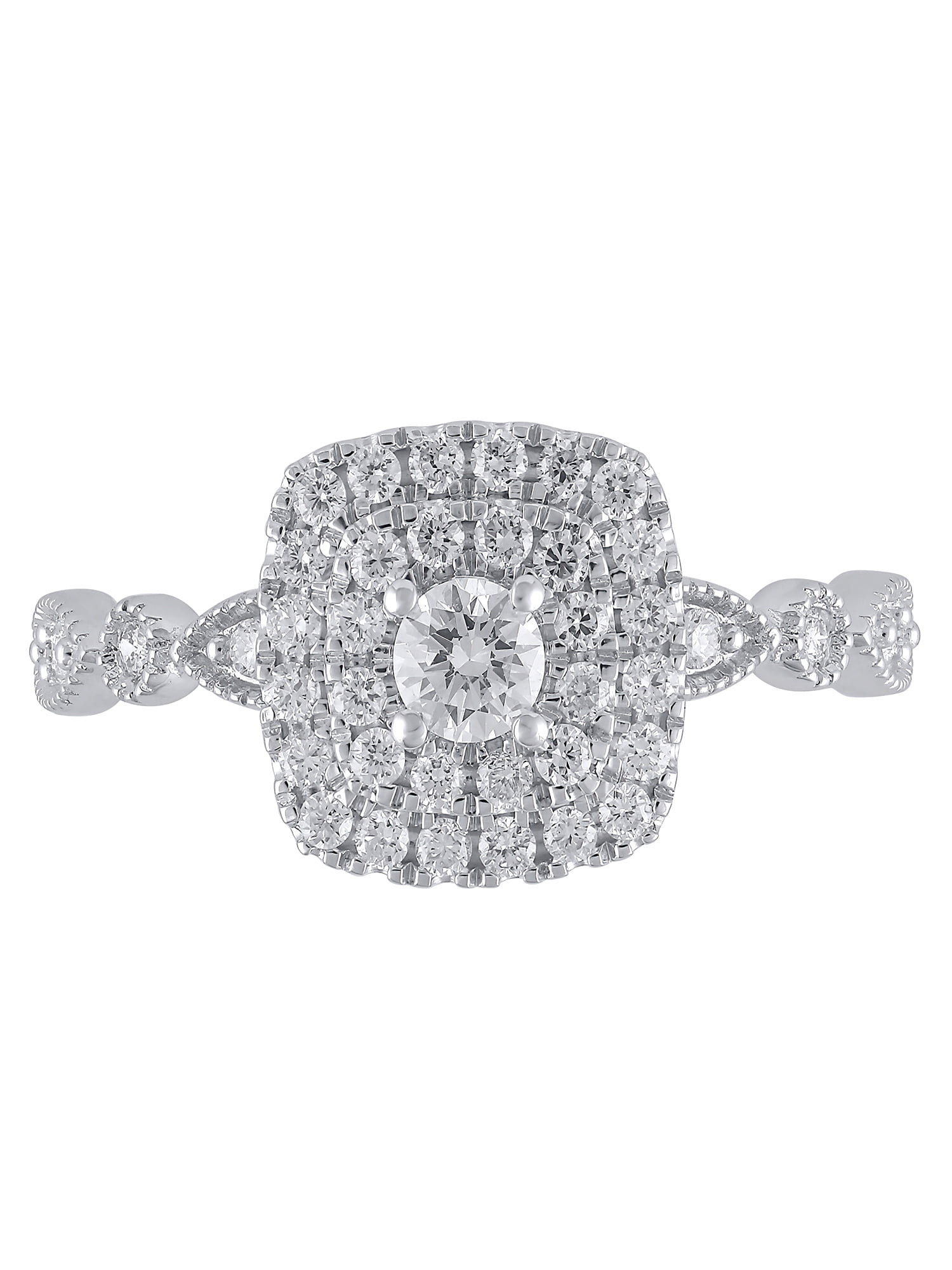 Brilliance Fine Jewelry Lab Grown Diamond Cushion Frame Engagement Women Ring 1/2 ct Sterling Silver