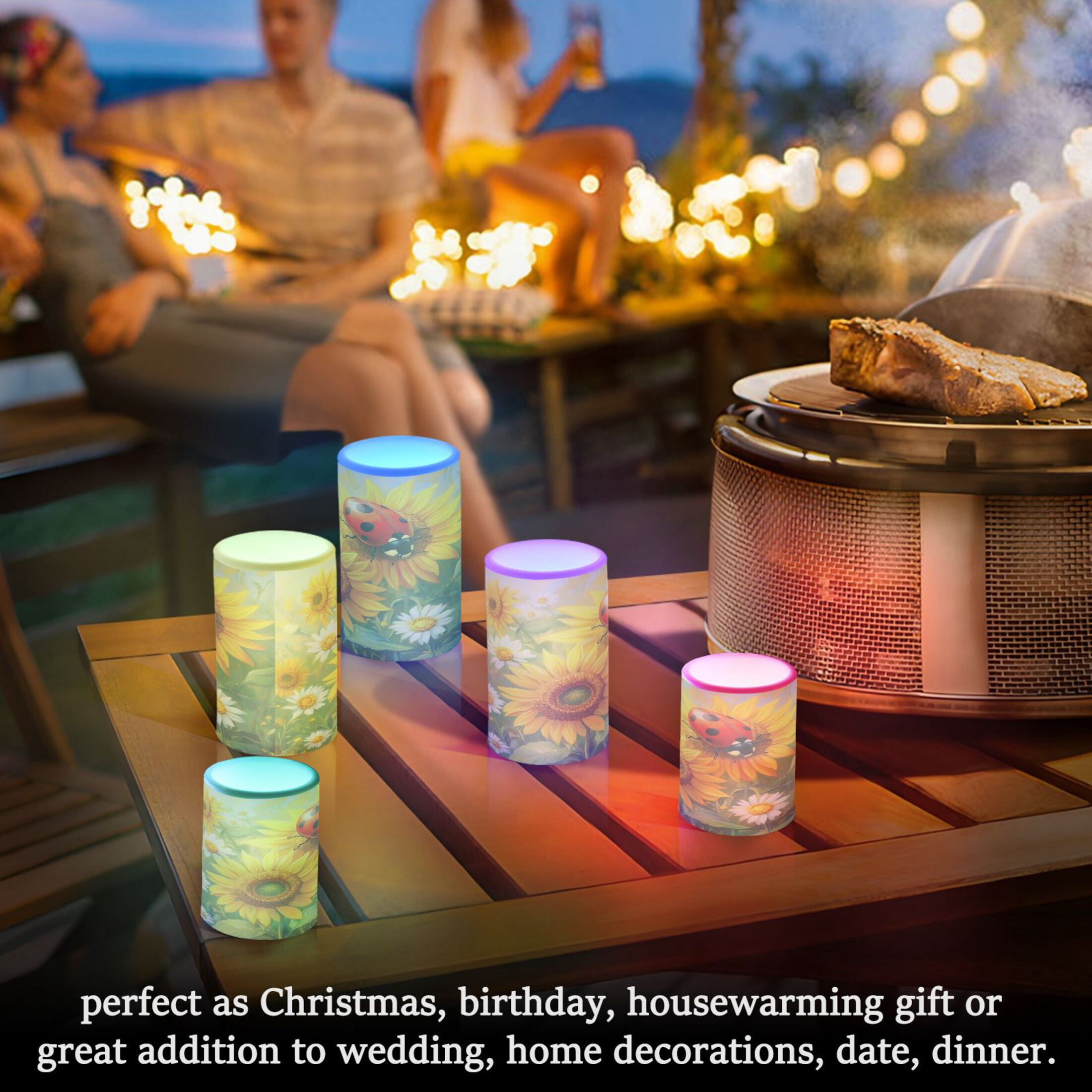Electronic Candle Light Combination 3x5In, 3x4In Flameless Candle Plastic Festive Decoration Party Christmas Decoration Red Ladybug