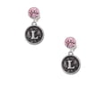 thumbnail image 2 of Delight Jewelry Silvertone Antiqued Round Seal - Initial - L - Pink Crystal Clip on Earrings, 2 of 5