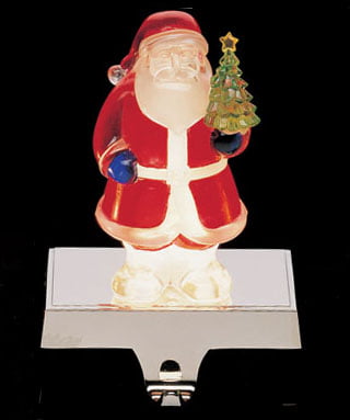 Silver Base Wood Santa Paint slightly faded. Details about   Christmas Stocking Holder 