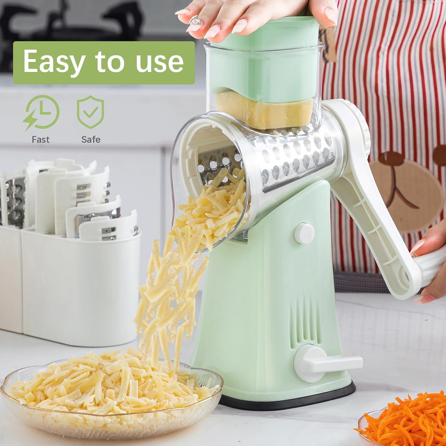 Rotary Cheese Grater with Handle Cheese Shredder Vegetable Graters for  Kitchen Rotating Food Vegetables Shredders with Strong Suction Base FAVIA