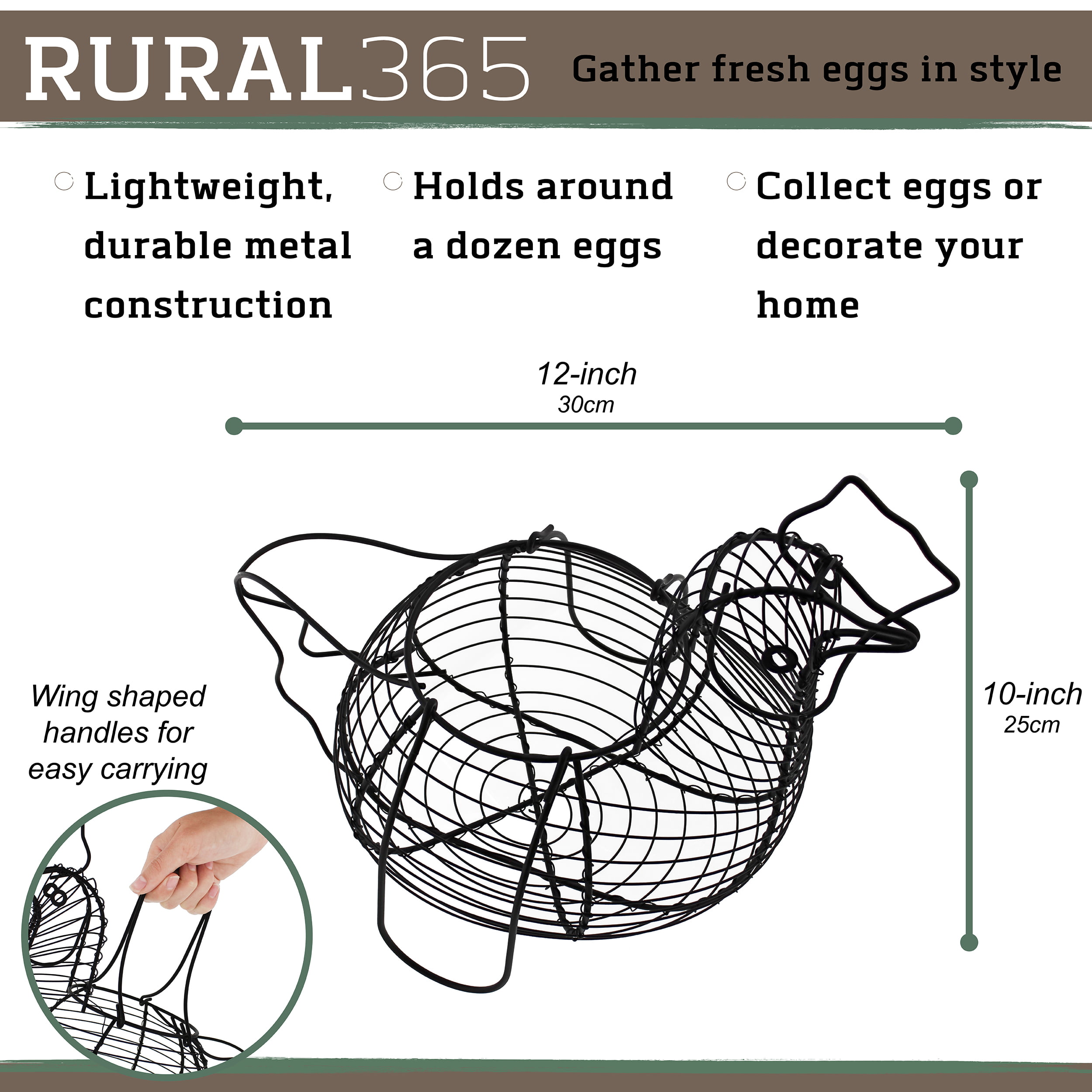 Rural365 Chicken Egg Holder – Brown Decorative Wire Basket with Handle for  Eggs – Tacos Y Mas