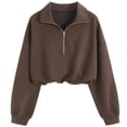 thumbnail image 2 of TGSLY Women's Cropped Sweatshirts Casual Collared Half Zip Long Sleeve Pullover Tops Oversized Adjustable Drawstring Hem Solid Color Sweatshirts S, 2 of 9