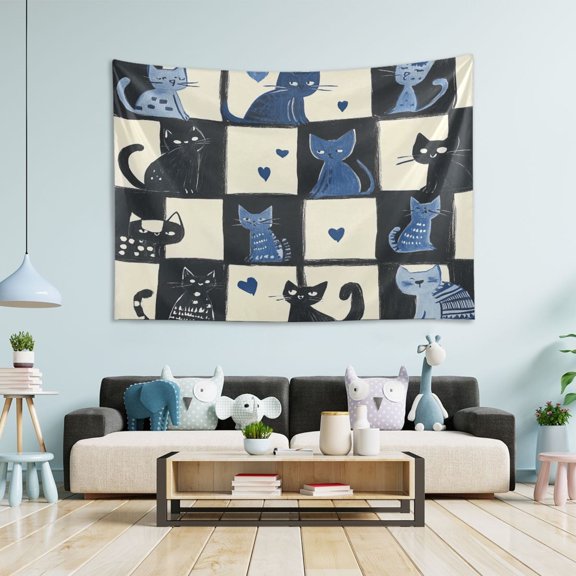 Yayeee Tapestry Wall Hanging for Bedroom 60" x 40" Living Room Home Wall Art Decor, Black and Blue Cat