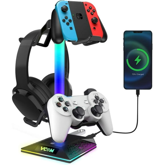 LAICAIW RGB Gaming Headphones Stand with 2 USB Ports, Headset Stand with 10 Light Modes and Non-Slip Rubber, Suitable for All Earphone Accessories, Best Gift for Husband, Kids, Boyfriend