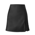thumbnail image 6 of Delliss Women's Fashion Satin Lace Trim Mini Skirt New Style Side Slit High Waist Silky Casual Skirt, 6 of 9