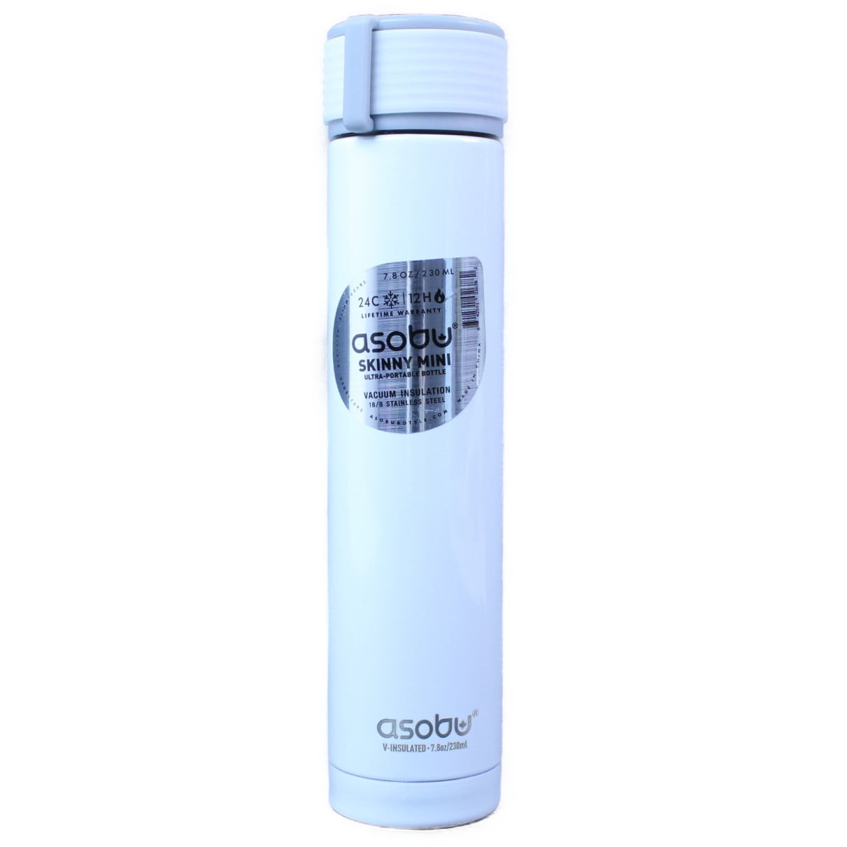 Asobu Skinny Mini Fashon Forward Double Walled Stainless Steel Insulated Water Bottle Bpa Free 7.8 oz (White)