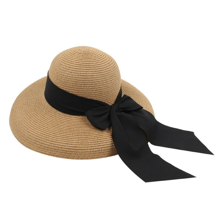 Women Fashion Summer Bow Straw Foldable Hat Beach Sun Protection Hats  Baseball Cap 