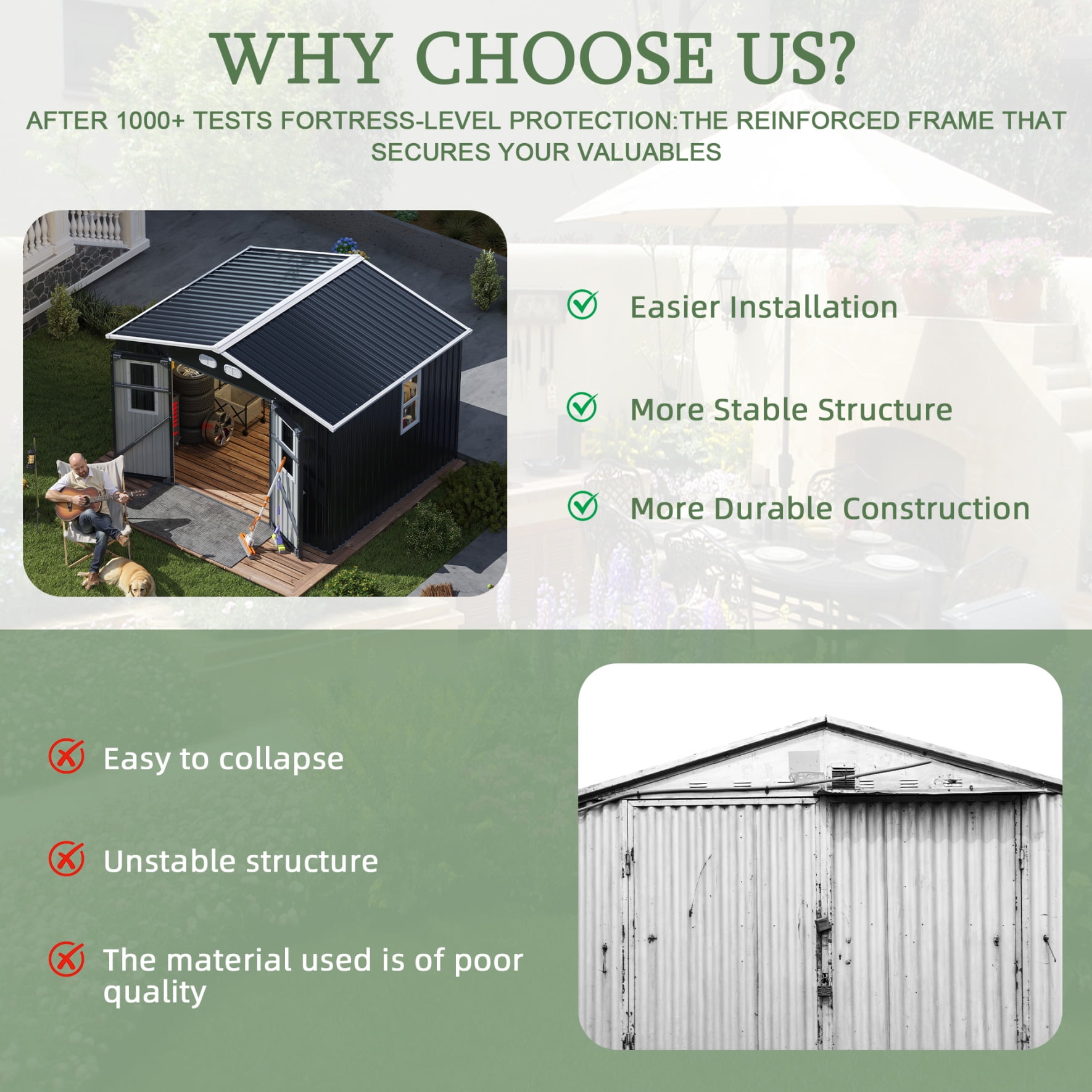 10x8 FT Outdoor Storage Shed, Metal Garden Tool Shed with Windows and Lockable Doors, Updated Frame Bike Shed with Slooping Roof and Air Vents, Dark Grey