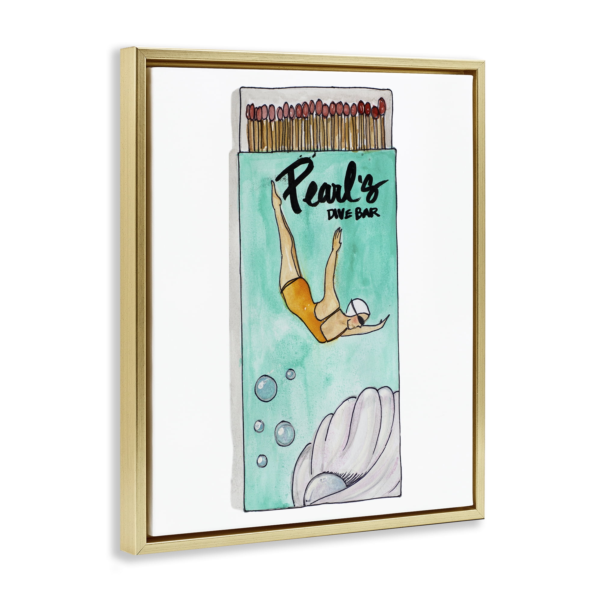 Stupell Industries Pearl Dive Matchbox Gold Framed Floater Canvas Wall Art, design by Nola James