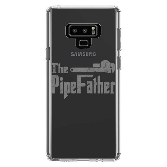 DistinctInk Clear Shockproof Hybrid Case for Samsung Galaxy Note 9 - TPU Bumper Acrylic Back Tempered Glass Screen Protector - The PipeFather - Plumber