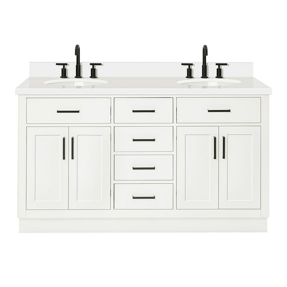 Ariel Hepburn 61 In. Double Oval Sink Vanity With White Quartz Countertop In White