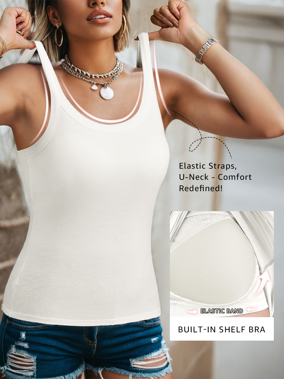 Anygrew Women's Ribbed Tank Top with Built-in Bra photo 2