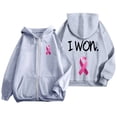 thumbnail image 2 of NinXxx Women's Cancer Prevention Zipper Long Sleeve Pocket Drawstring Hoodie Grey XXL, 2 of 6