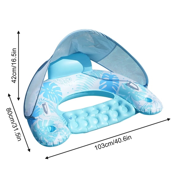 Adult Inflatable Pool Float Chair with Canopy Sun Shade Swimming Pool Lounger Floating Raft Cup Holder for Beach Summer