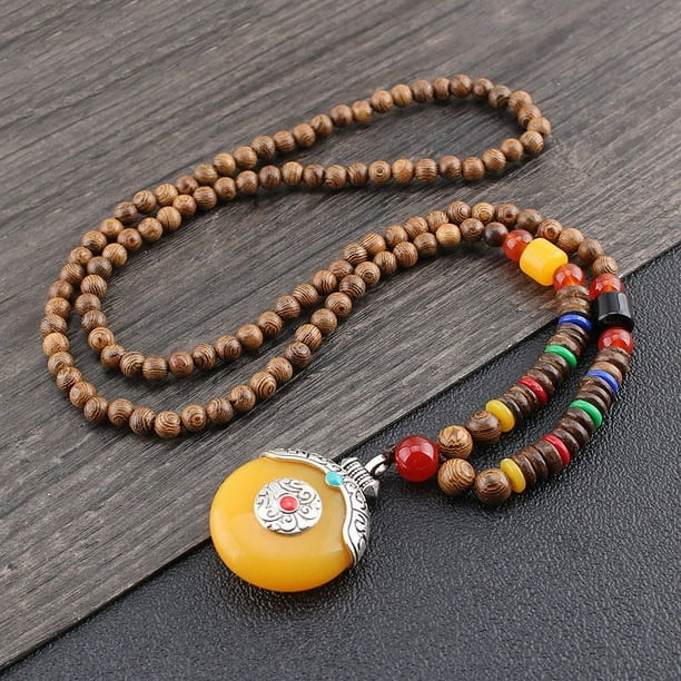 Cadena de suéter de cuentas de madera de estilo étnico, collar largo de Joker con cuentas de madera y alas de pollo para hombre, joyería para mujer