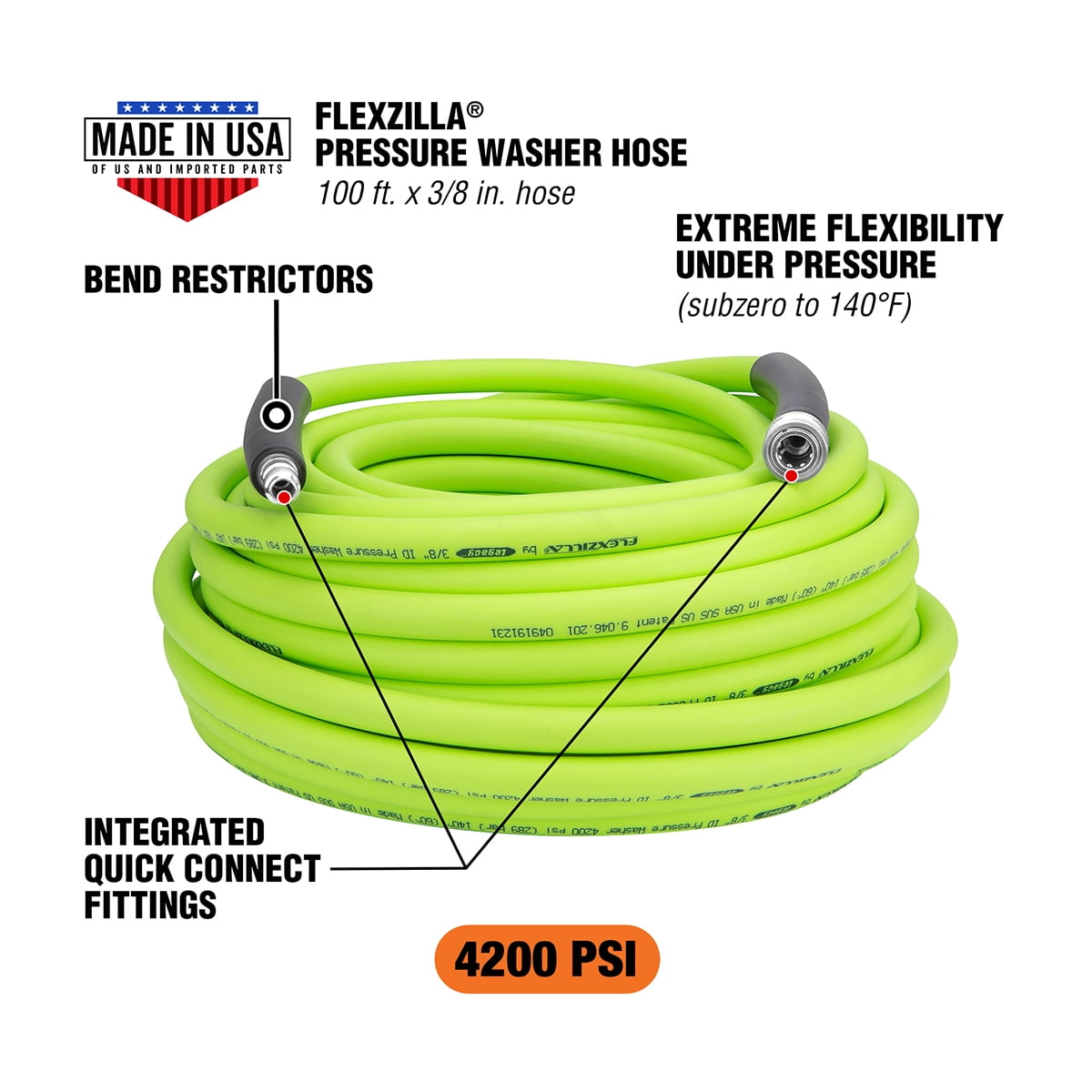 Flexzilla Pressure Washer Hose 3 8 in. x 100 ft. 4200 PSI