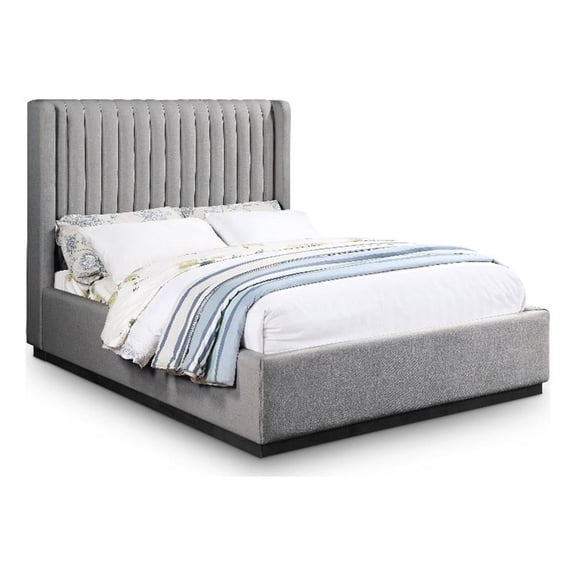 Meridian Furniture Logan Grey Linen Textured Fabric Full Bed