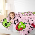 thumbnail image 3 of Manfei Kawaii Apple Skull Queen Comforter Set 3 Pieces, Happy Halloween Stars Print Comforter Sets Queen, Pink Green Red,Pink Reversible,1 Comforter and 2 Pillowcases, 3 of 6