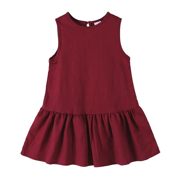 EnJoCho Toddler Little Girls Summer Dresses Sleeveless Cotton Linen Breathable A-Lined Pleated Swing Dress 1 to 8 Years
