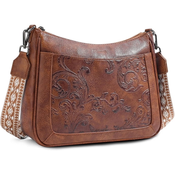 Crossbody Bags for Women,Vegan Leather Crossbody Purse with Adjustable Strap Embossed Flower Women's Handbags | Medium, Trendy, Multi Pocket, Hobo Purse, Wide Guitar Strap, Lightweight