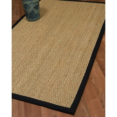 Natural Seagrass Rugs Natural Area Rugs, Hand-Crafted Mayfair Natural Seagrass Rug 2' x 3' Black Wide Canvas Border ()