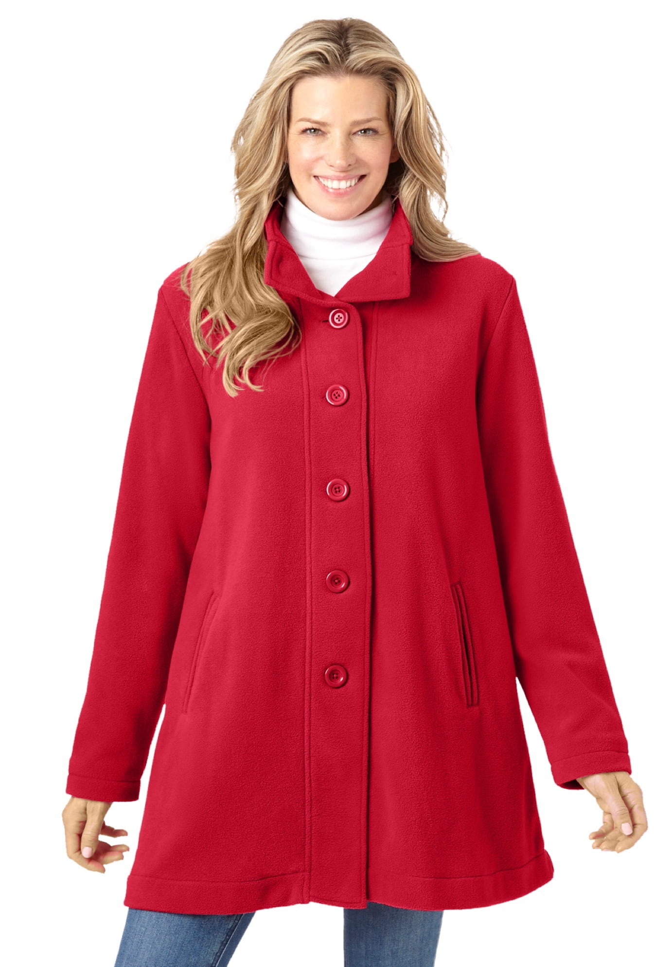 Woman Within Women s Plus Size Fleece Swing Funnel Neck Coat