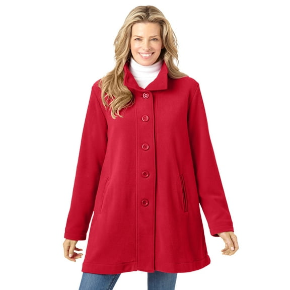 Woman Within Plus Size Fleece Swing Funnel-Neck Coat