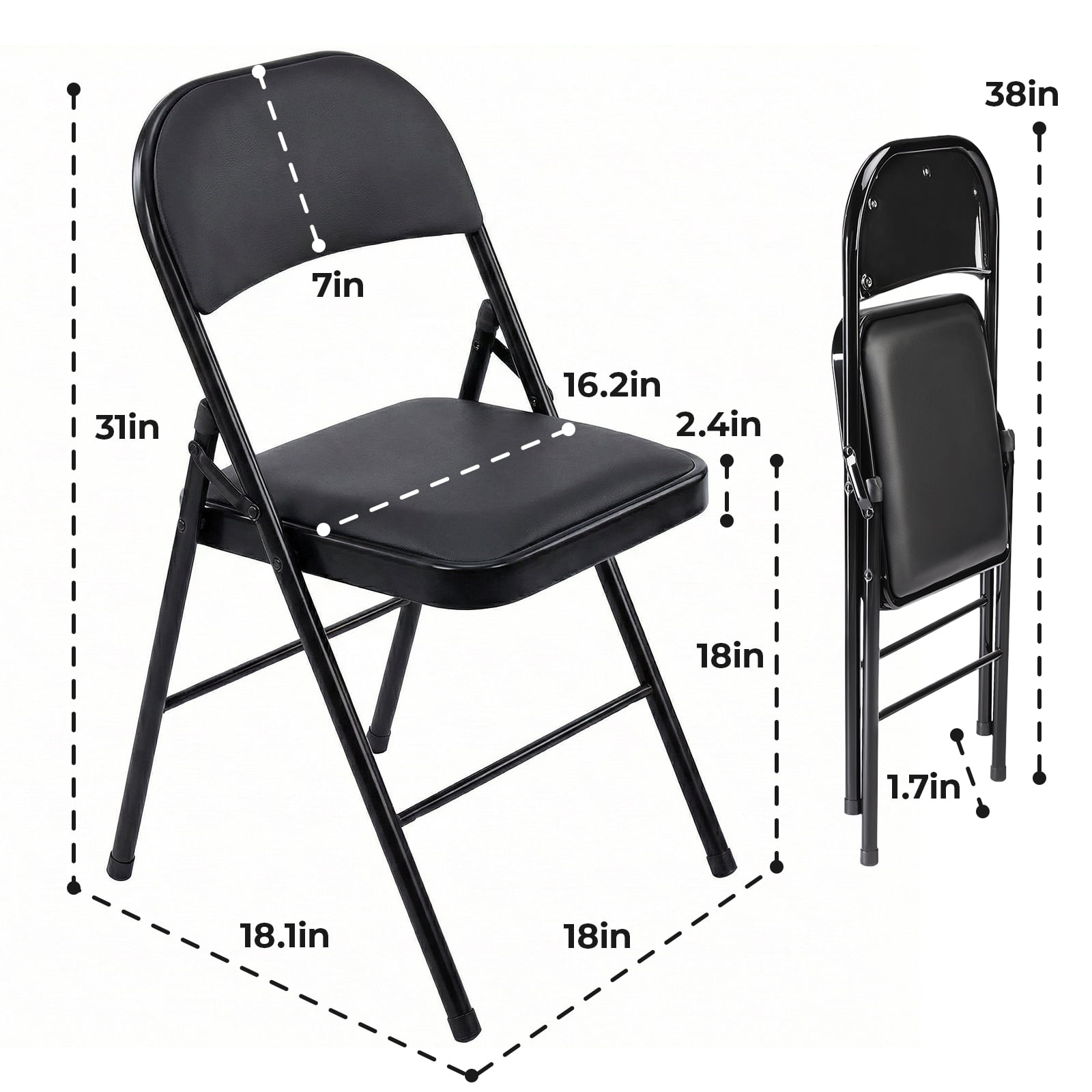 Alvantor Folding Chairs 2-Pack/4-Pack, Padded PU Leather Seat, Heavy Duty,Black/Khaki