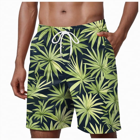 Hessimy Mens Swim Trunks Hawaiian Beach Shorts Quick Dry Board Shorts Bathing Suits Swimwear with Pockets,Hawaiian Style(Green,L)