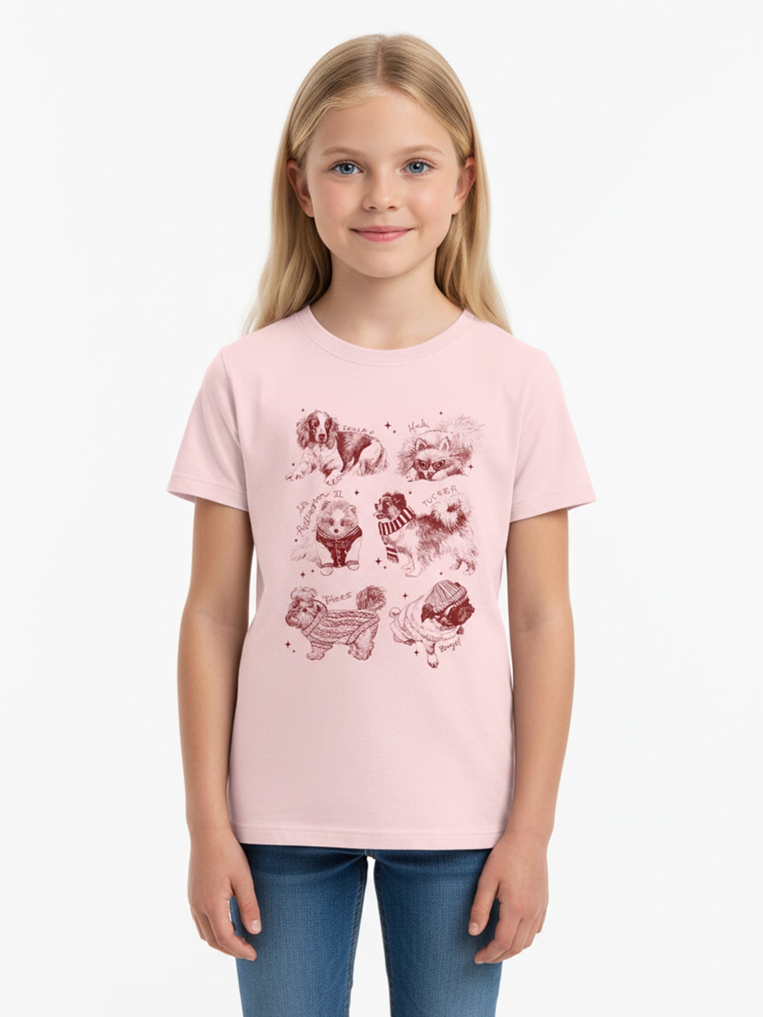 Wonder Nation Girls' Best Dogs Graphic Tee with Short Sleeves, Sizes 4-18