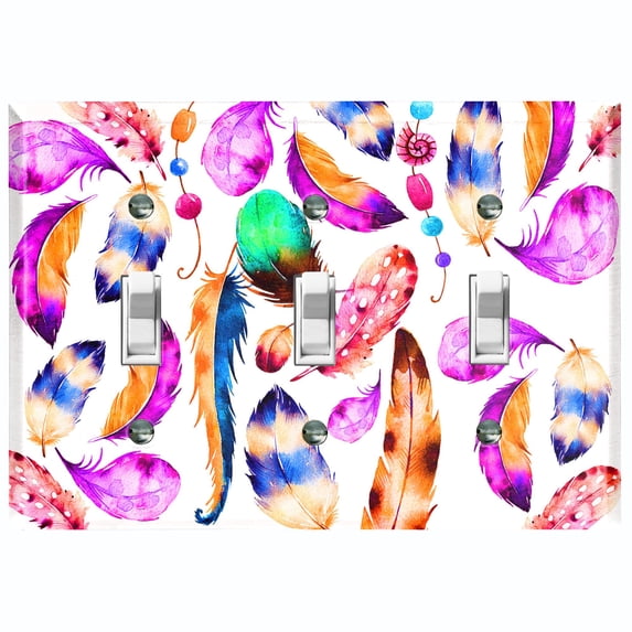 Metal Light Switch Plate Cover Colorful Beaded Feather Shell Dreamcatcher DRM014