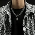 thumbnail image 6 of FENOHREFE Hip Hop Style Silver Cuban Link Chain Necklace Stylish Rectangular Pendant Necklace with Double Layer for Fashion Men, 6 of 8