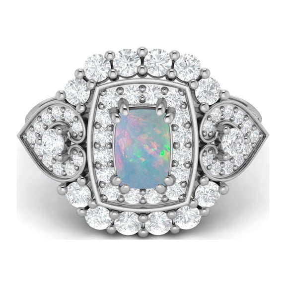 6X4mm Cushion Shape Ethiopian Opal 925 Sterling Silver Cocktail Women's Valentines Day Gifts Ring