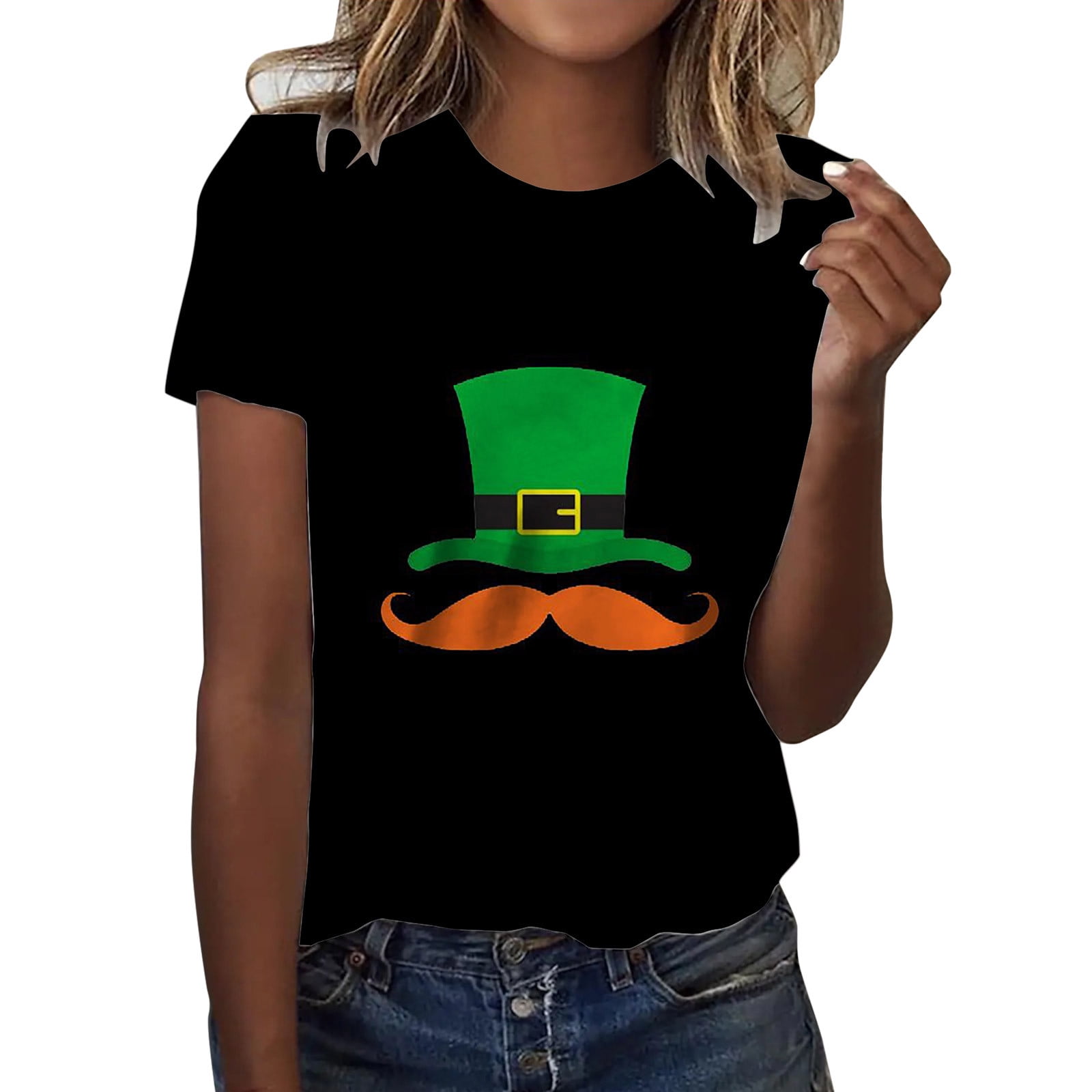 QIPOPIQ T-Shirts à Manches Courtes pour Femmes à Col Rond T-Shirts de la Saint-Patrick Hauts T-Shirt Shamrock T-Shirt Vert Tunique T-Shirts de la Saint-Patrick Imprimés T-Shirts à Col Rond pour Dames T-Shirts de Fête T-Shirts Graphiques Aubaines