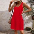 thumbnail image 5 of NXMZXB Womens Summer Dresses 2025 Loose Flowy A-Line Beach Sundress Casual V Neck Solid Color Sleeveless Tank Dress with Pockets Vacation Outfit Clothes Red S, 5 of 7