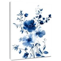 HVEST Blue Floral Wall Art Navy Blue and White Flower Canvas Wall Art Watercolor Wildflower Wall Decor for Living Room Bedroom Home, 12 X 12 inches