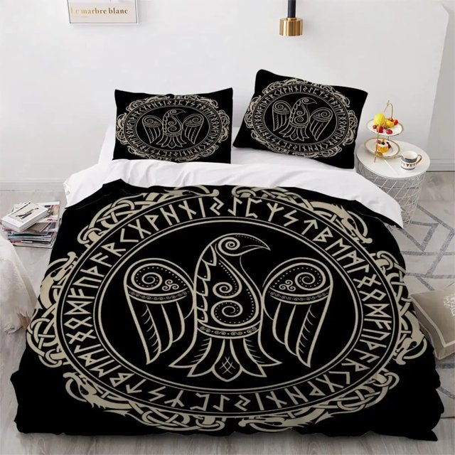 Viking Duvet Cover Set Nordic Viking Runes Print Bedding Set for Kids Teen Men King Size 2/3pcs Soft Polyester Comforter Cover