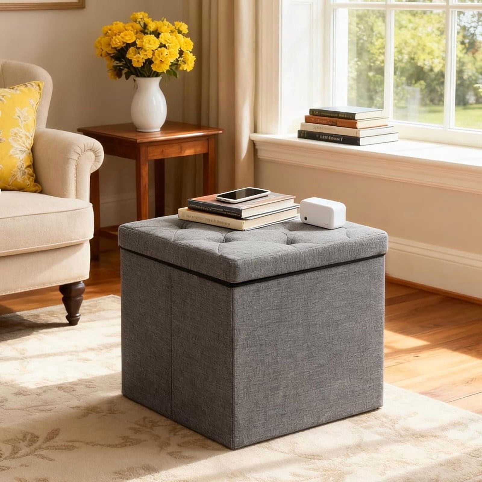 15'' W Storage Ottoman Bench, Folding Storage Bench Ottoman, for Bedroom, Living Room, and Utility Room