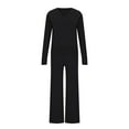 thumbnail image 4 of YUGYXL Women Loose Solid Suits V-Neck Pullover Knit Sweaters Tops Wide Leg Pants Two Piece Outfits Black M, 4 of 6
