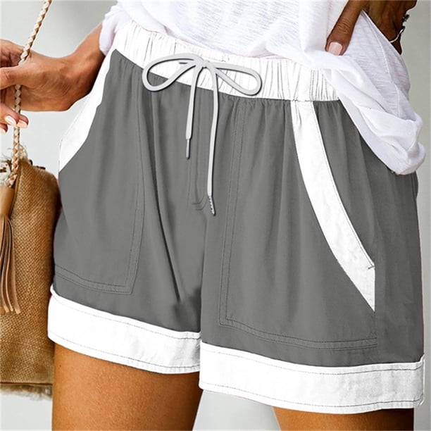 Puntoco Pantalones cortos de salón para mujer Pantalones cortos casuales con bolsillos elásticos y cordones con ilustración de verano para mujer