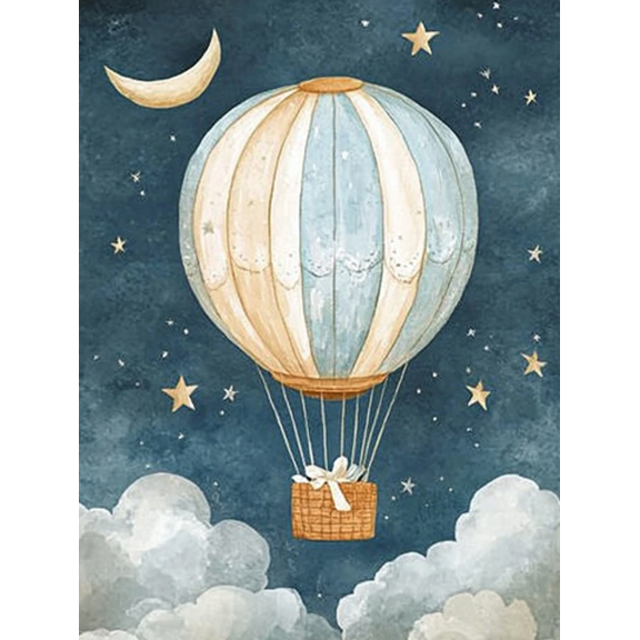 Hot Air Balloon Night Sky Canvas Print/Wall Art，Suitable for Living Room，Bedroom，Nursery，Kids Room，and Office Decoration.