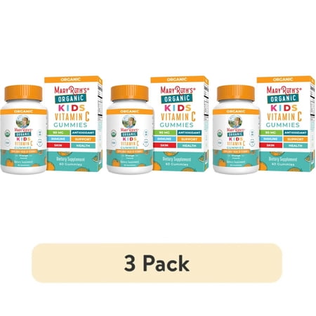 (3 pack) MaryRuth's Kids Vitamin C Gummies Ages 4+, USDA Organic, Antioxidant, Immune Support, Overall Health, Vegan Gluten-Free Unisex Orange Flavor, 60 Count