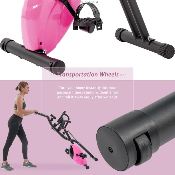 Folding Exercise Bike Stationary Exercise Bikes with Arm Bands and Backrest Magnetic X Bike with 16 Level Adjustable Resistance Upright Indoor Cycling Bike for Home Workout 350LB Capacity Pink Walmart...
