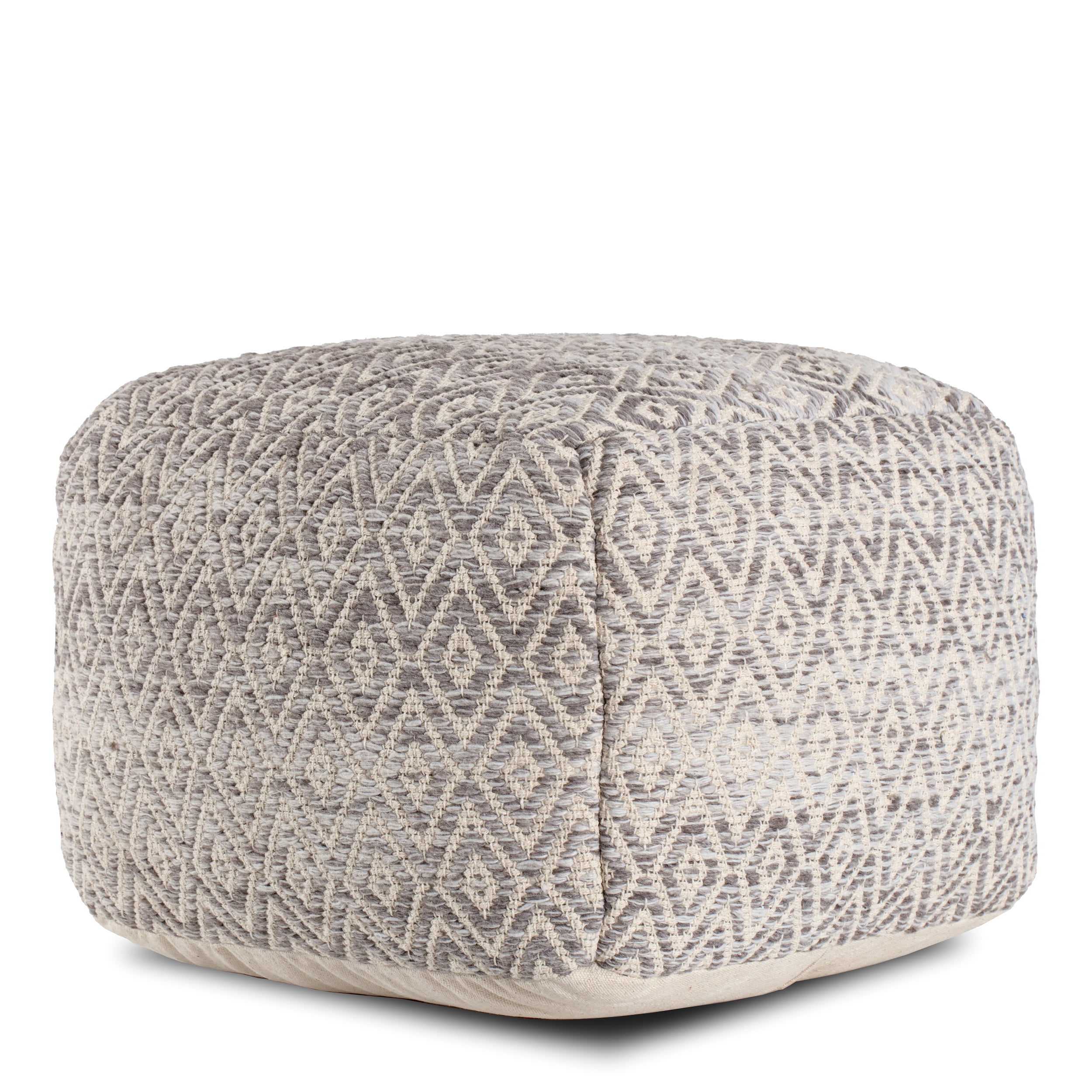 Distressed Diamond Pouf, Gray