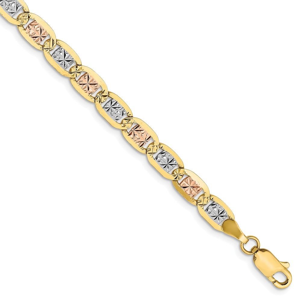 Jewelry 14k 4.65mm Tri color Pave Valentino Chain Bracelet Jewelry