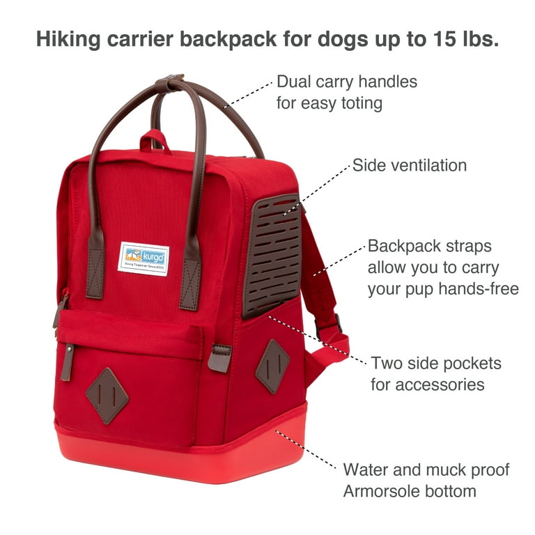 Kurgo Nomad - Dog Carrier Backpack, Hiking Backpack for Small Dogs, Pet Travel Back Pack Carrier, Interior Safety Tether, Waterproof Bottom, Dual