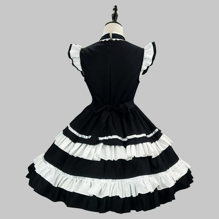 Wyobums Women's Girl'S Cute Dresses Plus Size Maid Dress Japanese Style  Sweet High Waist Short Sleeve Knee Length Party Swing Cute Dresses C-Black  - Walmart.com