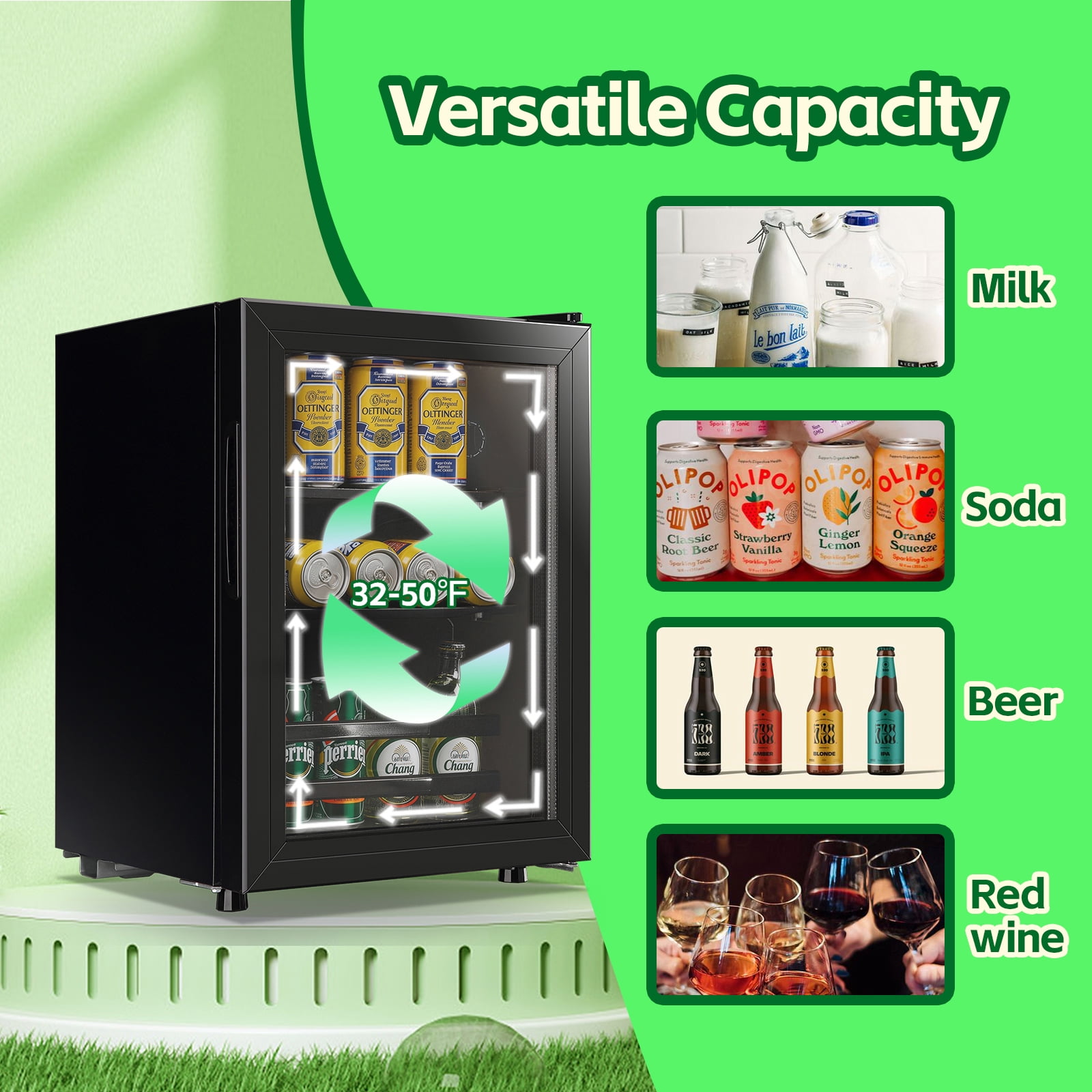 WANAI Mini Beverage Refrigerator Cooler 50 Can Beer Fridge with Double Glass Door 7 Adjustable Knob
