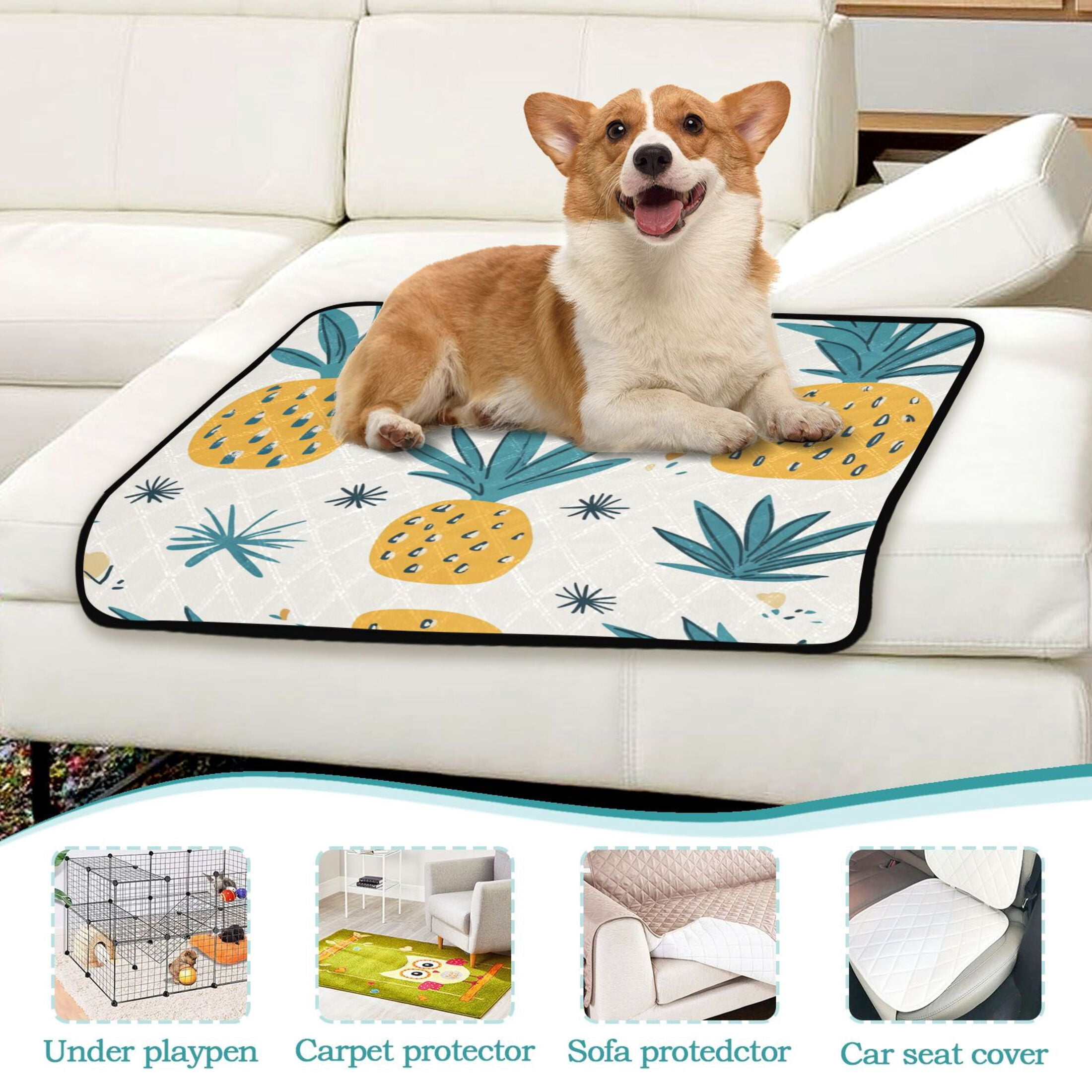 Qxltty Illustration Of Pineapples with White Background Cat litter Pads Pet Set of 3 Diaper Mats Center Anti-leakage Layer Absorbent Soft and Comfortable